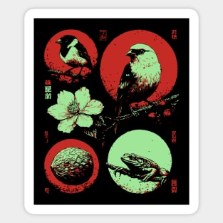 Woodland Birds - Ukiyo-e Japanese Nature Collage Sticker